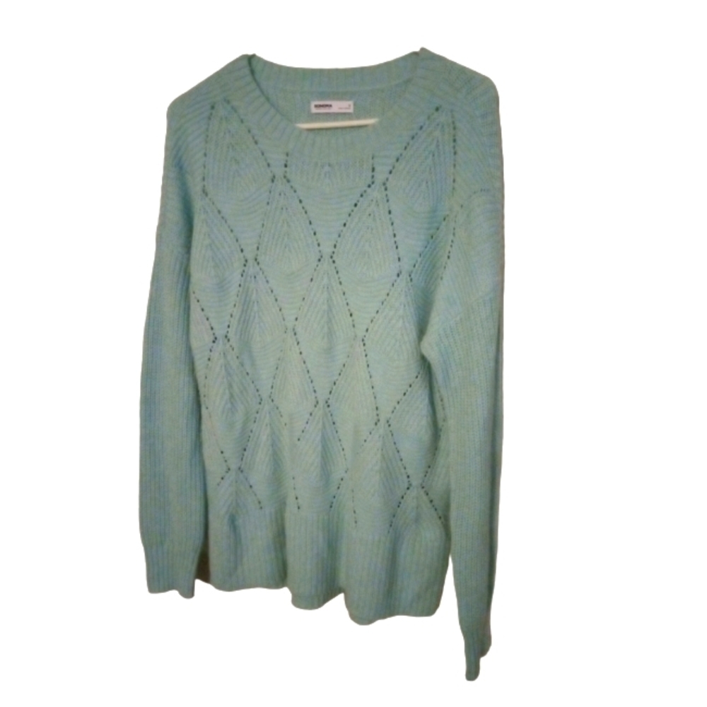 Sonoma Mint Blue Eyelet Knit Crew Neck Sweater Coastal Beachy Soft M